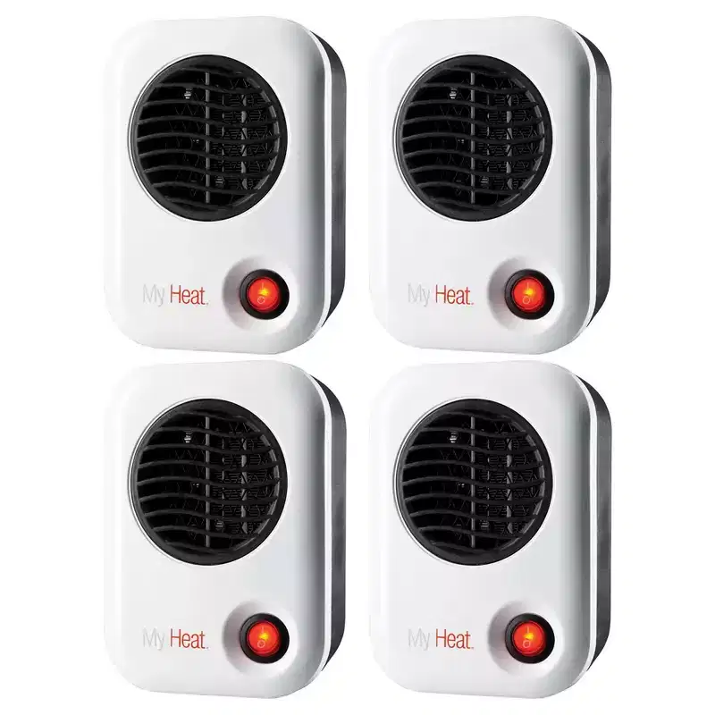 Lasko 101 MyHeat 200 Watt Small Energy Efficient Portable Electric Ceramic Space Heater w/Cool Touch Exterior for Office Desk & Home, White (4 Pack)
