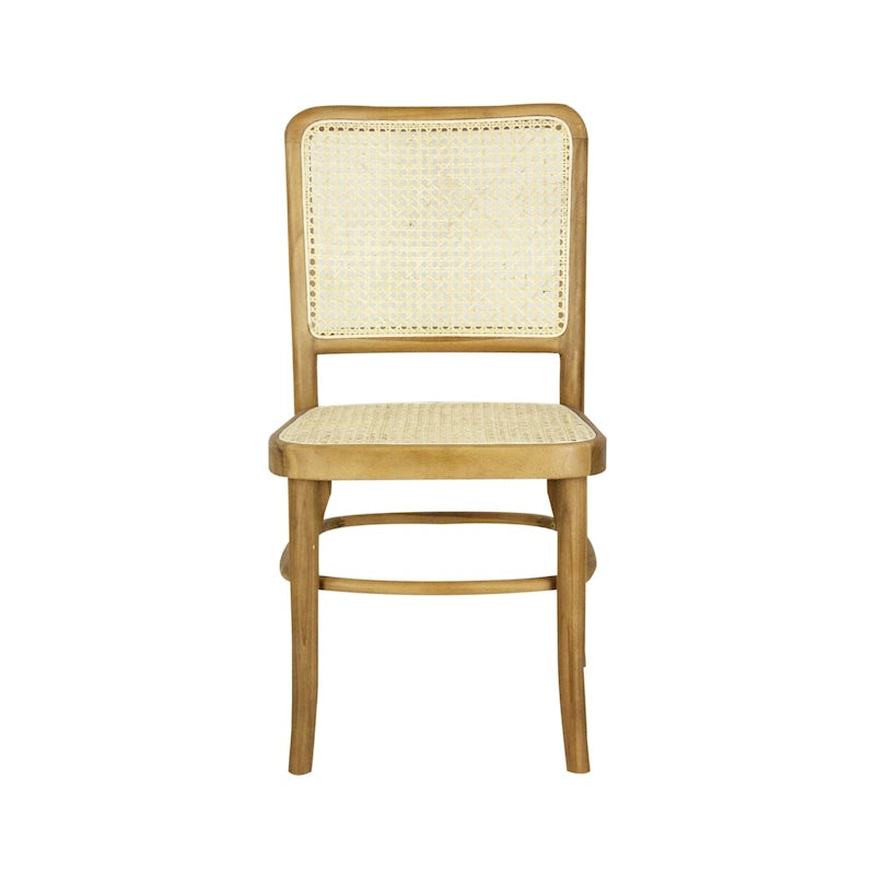 Cukor Mid-Century Vintage Wood Rattan Dining Chair, Natural (Set of 2) by JONATHAN Y