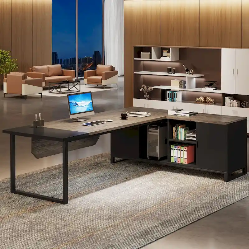 70.9-Inch L-Shaped Computer Desk Large Executive Office Desk with File Cabinet Set for Home Office