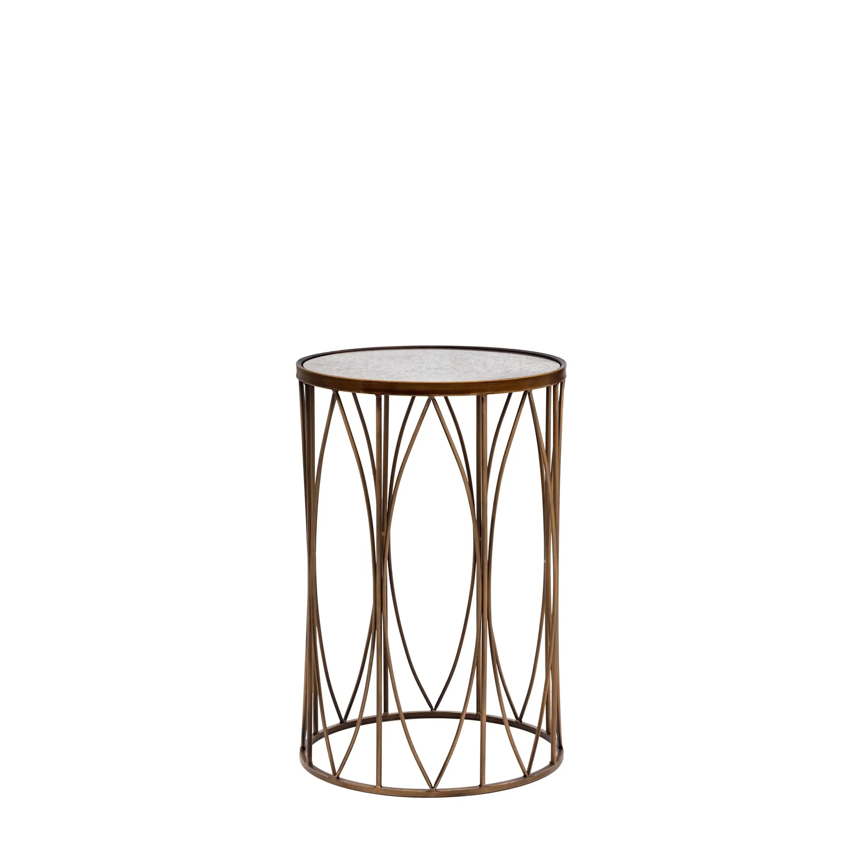 Gold Metal Side Table with Antique Glass Top