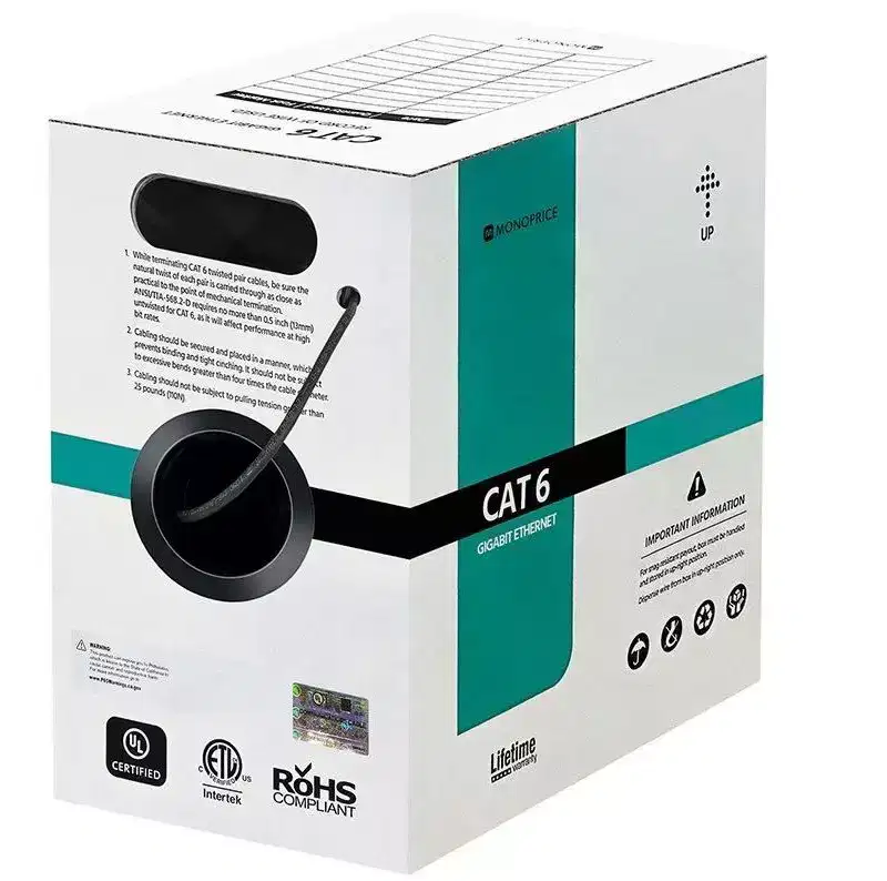 Monoprice Cat6 CMP Bulk Cable - 1000 Feet - Black | UTP, UL, Solid, 23AWG, 550Mhz, Pure Bare Copper Wire, Plenum, Reelex II