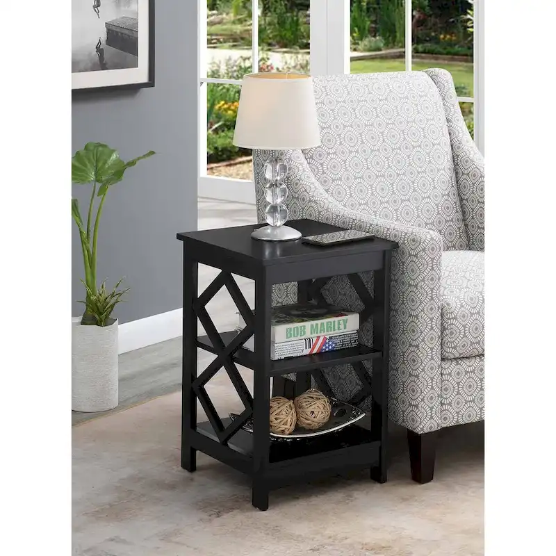 Diamond End Table with Shelves
