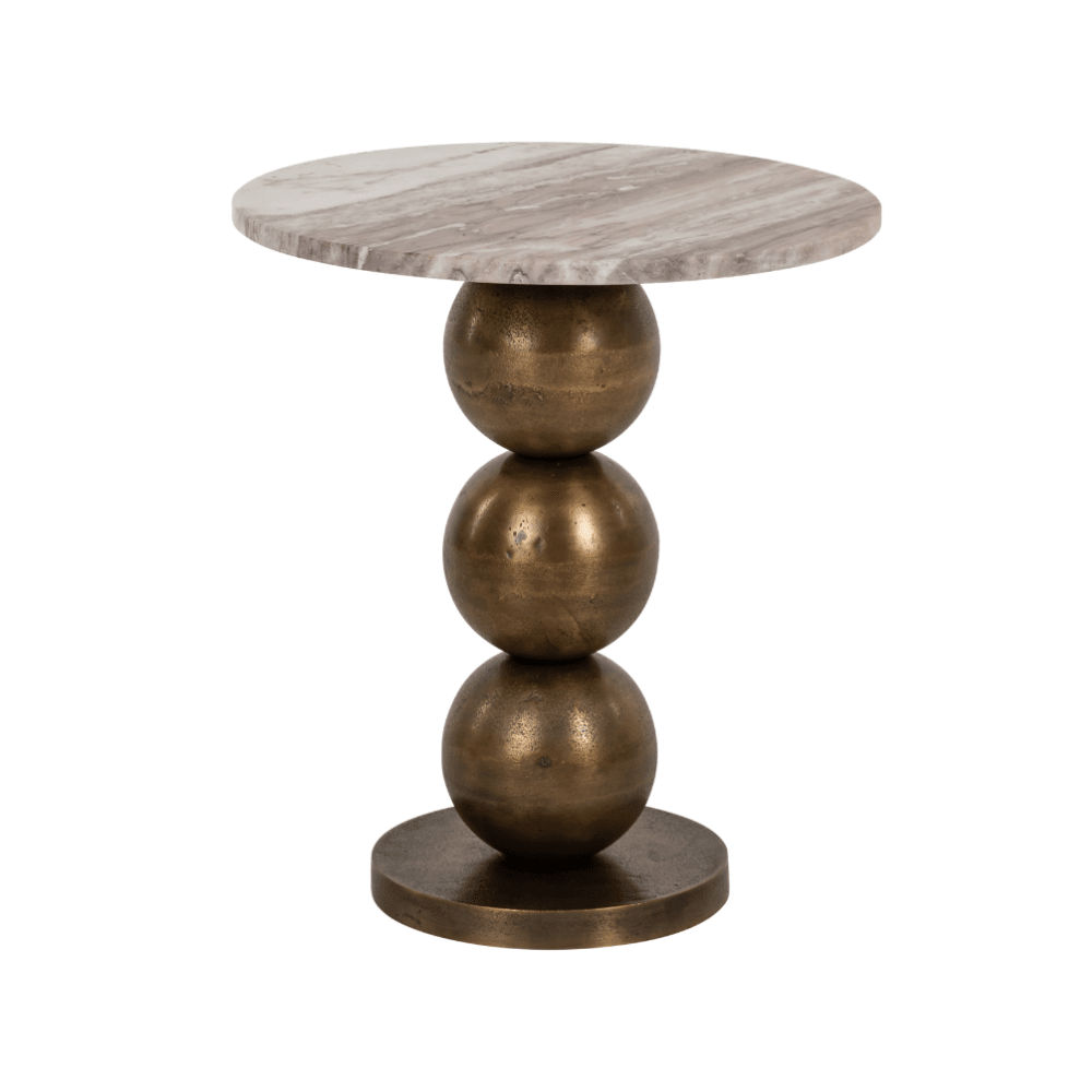 Brass Side Table with Beige Marble Top