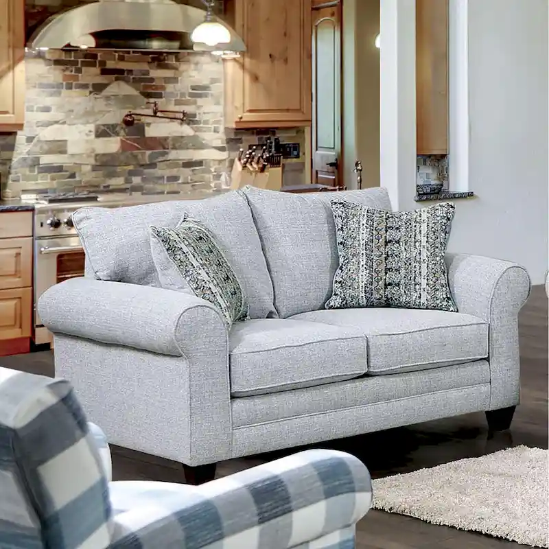 Grey Fabric Loveseat with Accent Pillows
