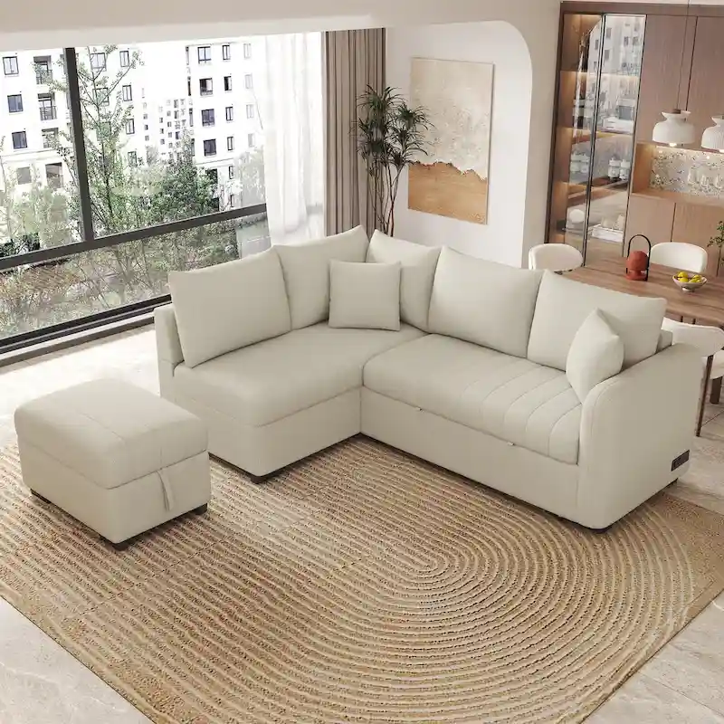 MERAX L-shaped Sectional Pull Out Sleeper Sofa with Storage Ottoman