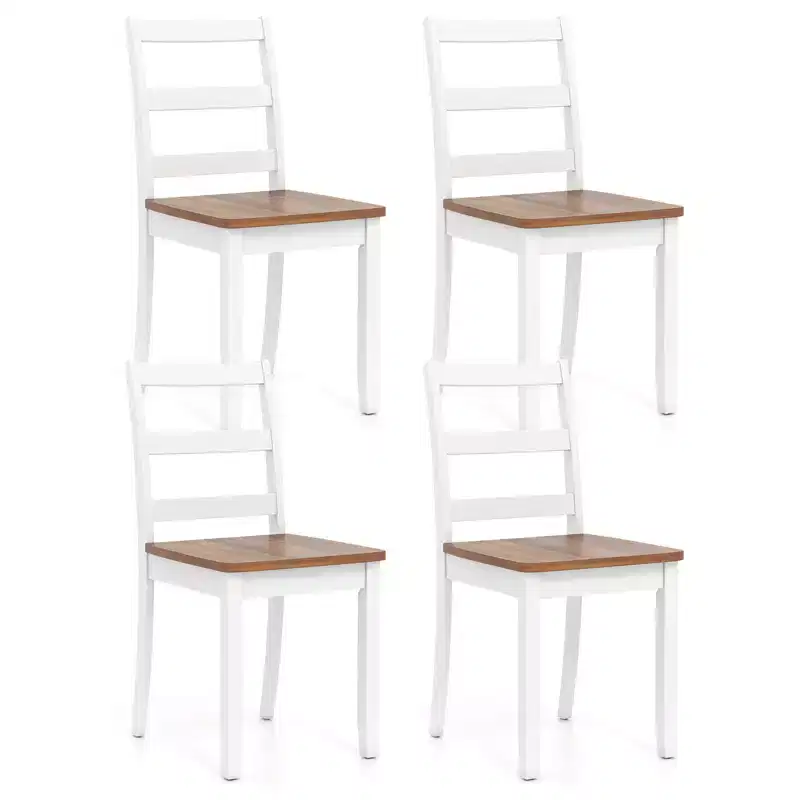 Costway Set of 4 Dining Chairs Ladder Back Armless Side Chair w/ Solid Rubber Wood Legs