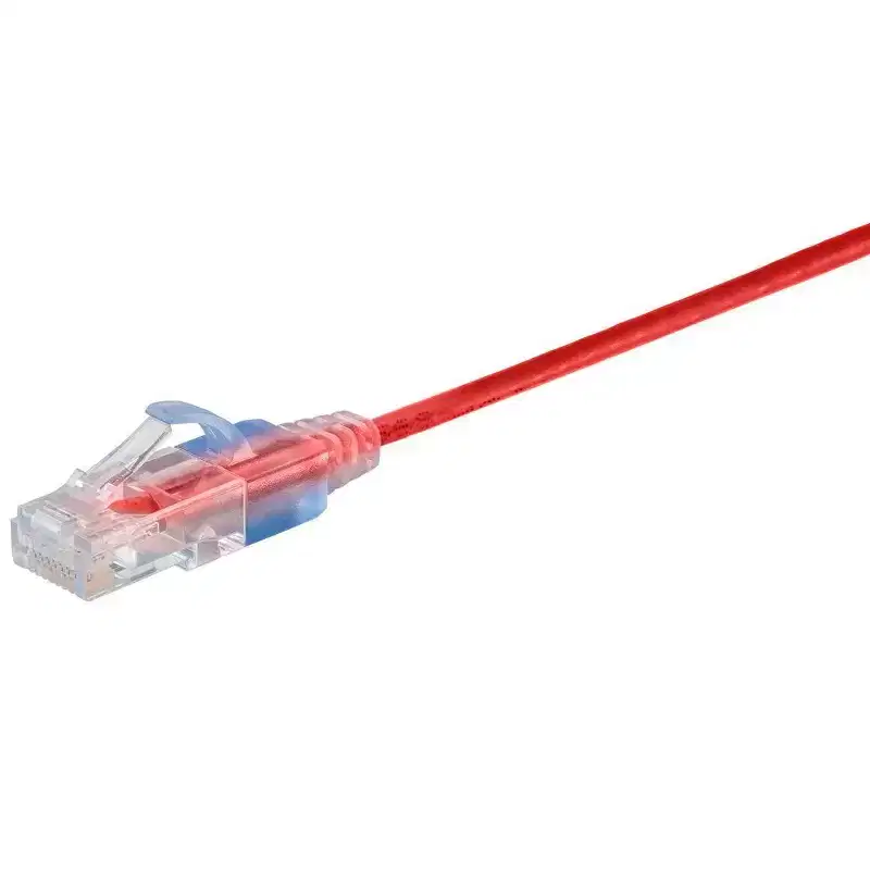 Monoprice SlimRun Cat6A Ethernet Patch Cable - Network Internet Cord - RJ45, Stranded, UTP, Pure Bare Copper Wire, 30AWG, 2ft, Red, 5-Pack