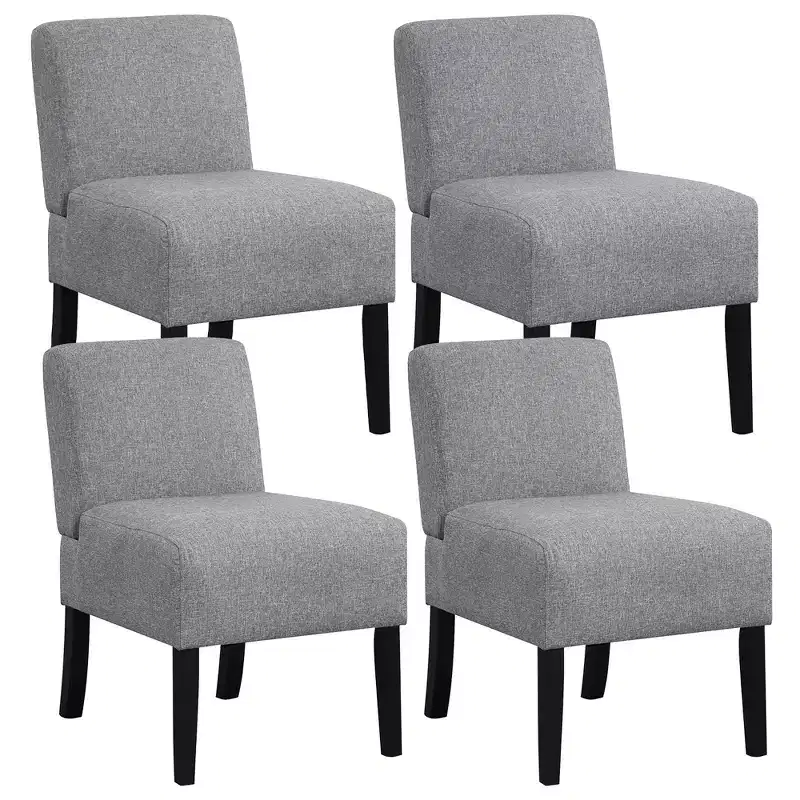 Costway 4PCS Armless Accent Chair w/ Rubber Wood Legs Modern Vanity Chair for Bedroom
