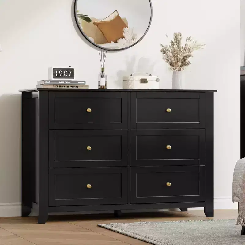 6 Drawer Dresser for Bedroom, Large Dresser with Deep Drawers & Metal Knobs, Modern Wooden Chests of Drawers for Entryway, Hallway