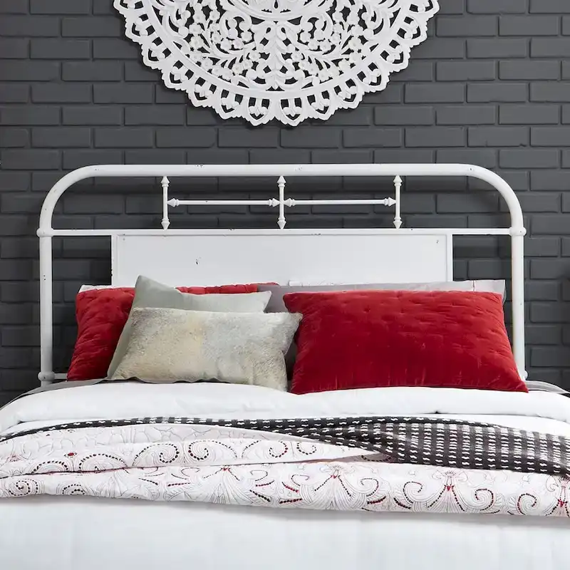 Vintage Series Distressed Metal Queen Headboard - Antique White or Navy Blue