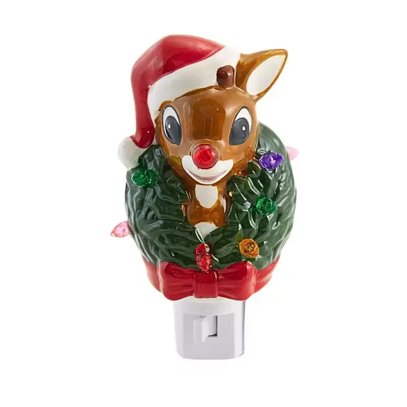 Roman 5.5 Inch Rudolph Night Light Christmas Nightlight , Red Nose Reindeer (1PC)