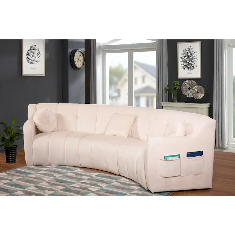 Velvet Curved sofa 3 Seats Symmetrical Modular legless sofa Corner Sectional Round couches - 127