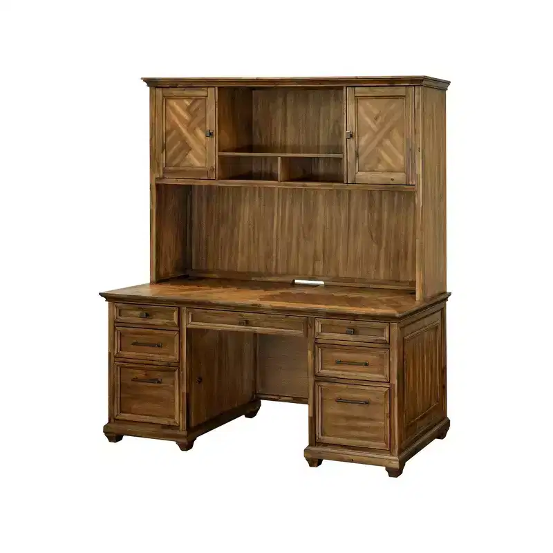Martin Furniture Porter Traditional Wood Hutch With Doors Brown: 44 High, No Assembly, 68.5 Wide