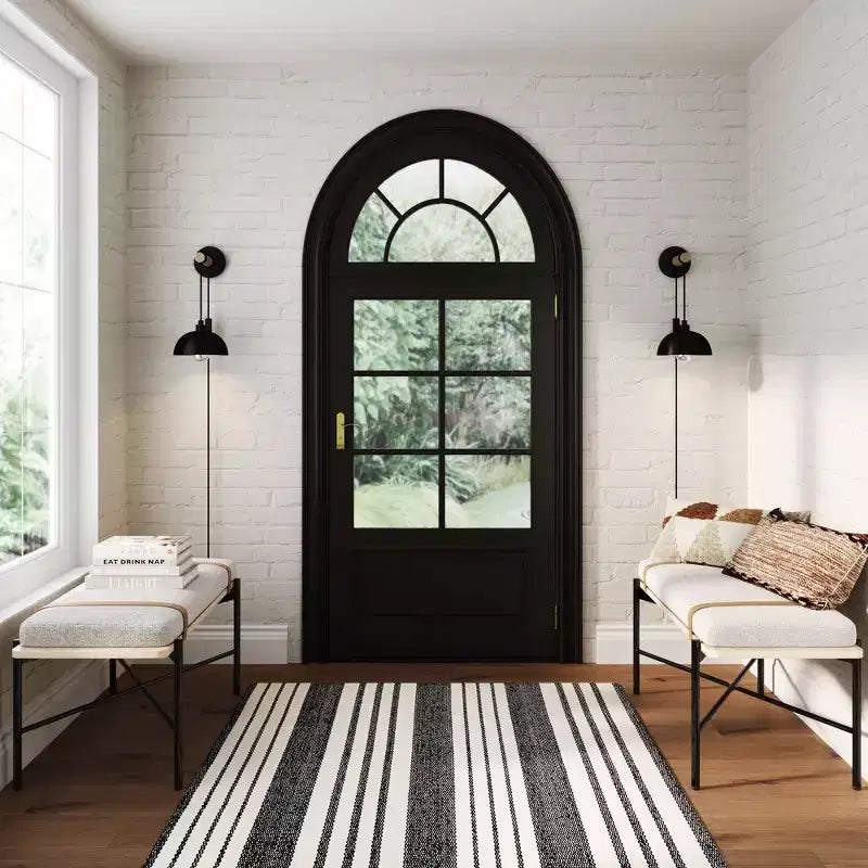 Entryway Bench �C Removable Boucle Cushion, Vegan Leather Straps, Curved Edge