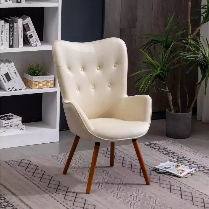 Contemporary Silky Velvet Tufted Button Back Accent Chair | White Barrel Chair