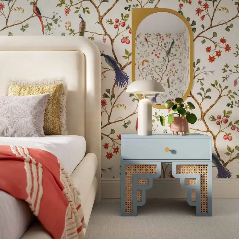 Wood & Rattan Nightstand