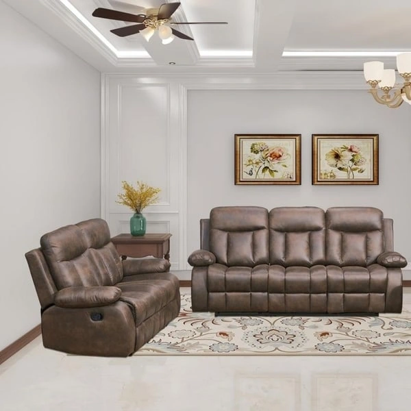 Vanity Art Brown Microfiber 2-Piece Reclining Loveseat with One Motion Sofa One Motion Loveseat Living Room Set - N/A