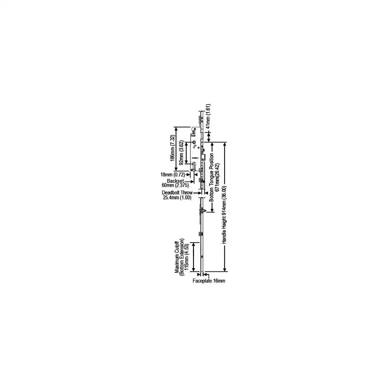Brixwell Hoppe Manual Tongue Lock Extension, Metal, 2-3/8 Backset, 1 Deadbolt Throw, 36 Handle Height, Gray Finish