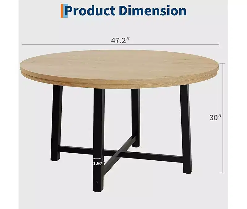 Round Dining Table, Beige/Black/Brown/Gray, 4-Seat, Metal Frame & MDF Top