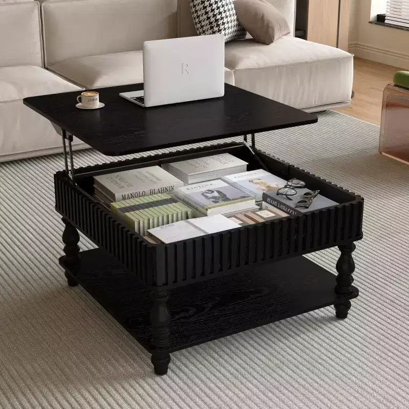 31.5 Modern Lift-Top Coffee Table with Storage, Retro Square Coffee Table with Solid Wood Legs, Stylish End Table for Living Room-Panipeachy