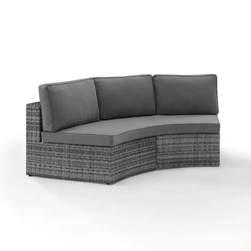 Catalina Wicker Round Sectional Sofa: Outdoor Furniture, 3-Seat, Curved - Crosley