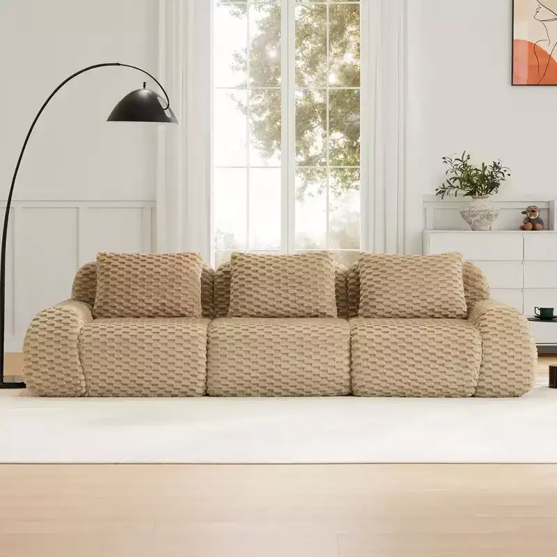 114 Modular Sectional Sofa Flannelette 3-Seater Deep Seat Buckle No Assembly Light Camel