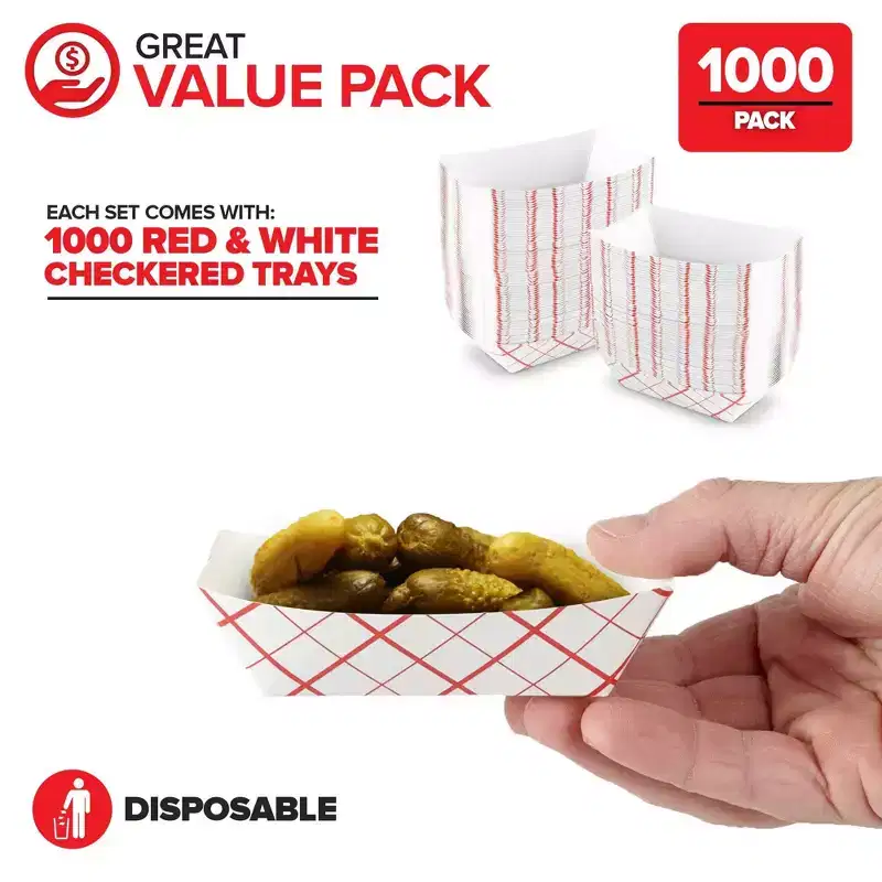 Stock Your Home Mini Paper Food Boats 1000 Pack 0.25 lb Disposable Red White Checkered Trays Eco Friendly Serving Boats 3 x 1 in