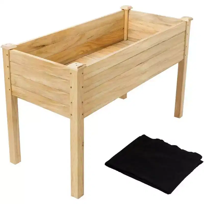 VINGLI Heavy Duty Raised Garden Bed with Bed Liner, Wood Planter with Legs for Vegetables Fruits Potato Onion Flower