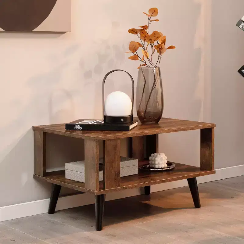 Costway Coffee Table Retro Mid-Century Coffee Table W/Storage Open Shelf Living Room