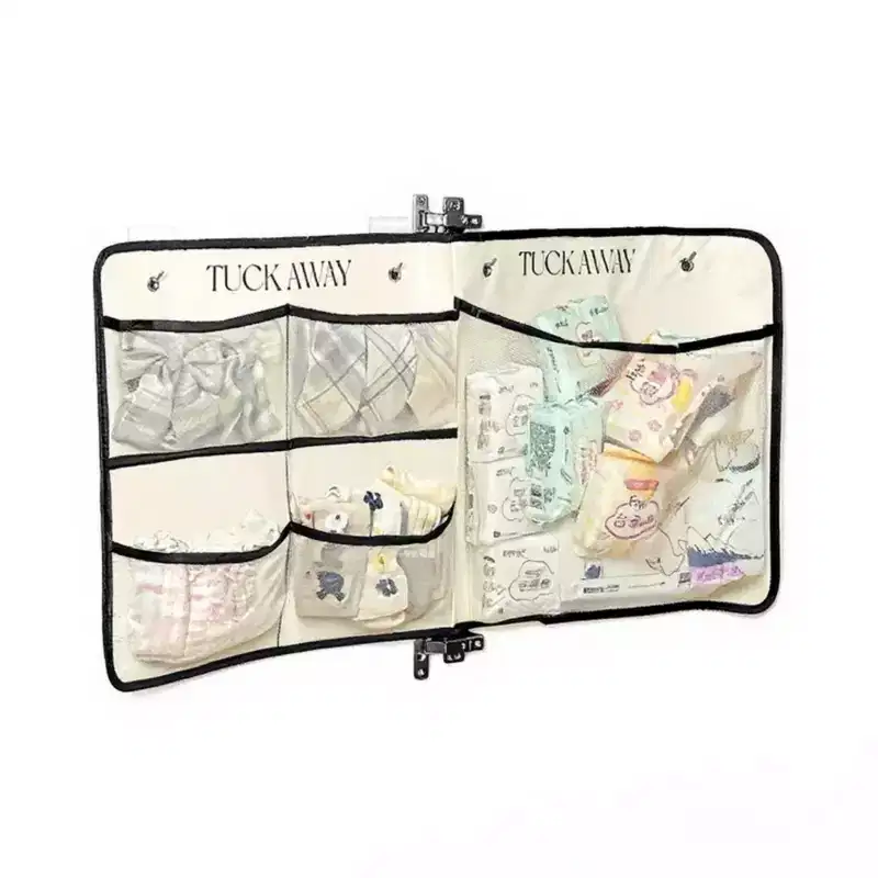 Alilang Foldable Hanging Organizer with Labeled Compartments and Contrast Trim 39.5x17.5in - Light Beige