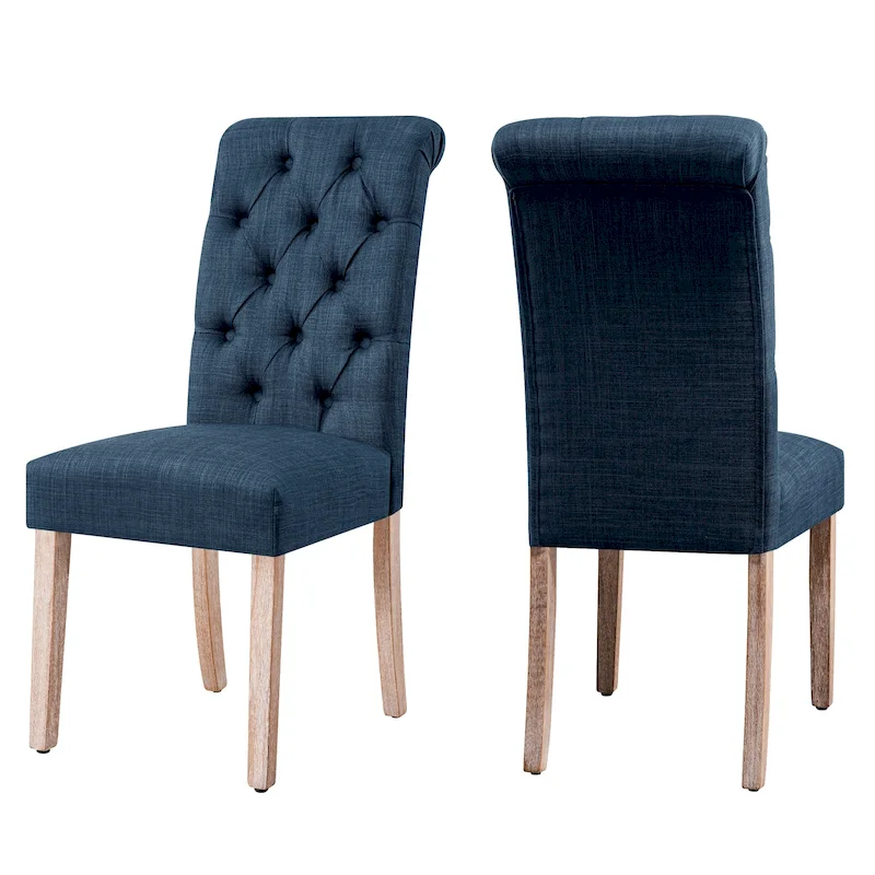 Set of 2 Linen Parsons Upholstered Button Dining Chair