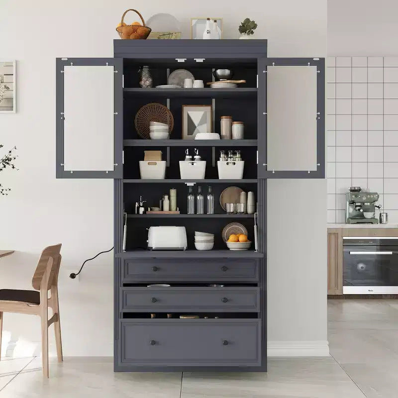Whisen 78 Freestanding Kitchen Pantry, Tall Cupboard Storage Cabinet with Adjustable Shelves, 3-Drawers