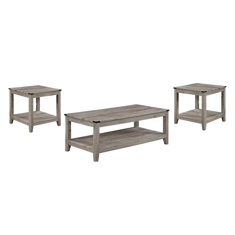 Hilton 3 Piece Coffee and End Table Set, Wood, Storage Shelf, Beige Finish