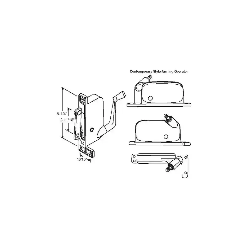 Brixwell Awning Operator Metal Material, Right Hand, Straight Link Arm, 5-1/4 Height, Mill Finish