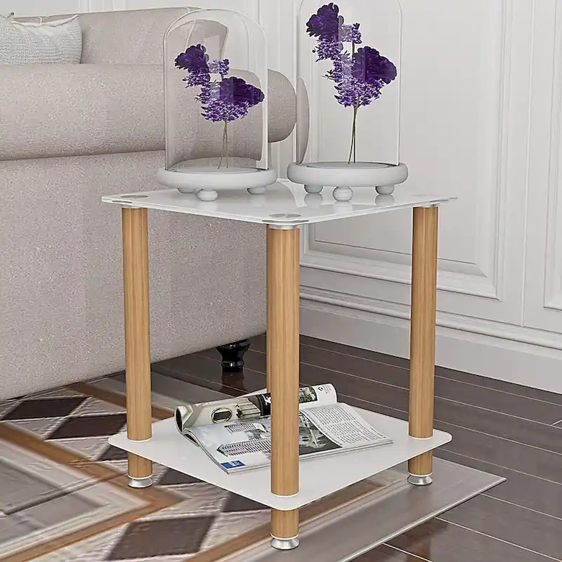 Modern 2-Tier Space End Table, Sofa Table, Side Table with Storage Shelve
