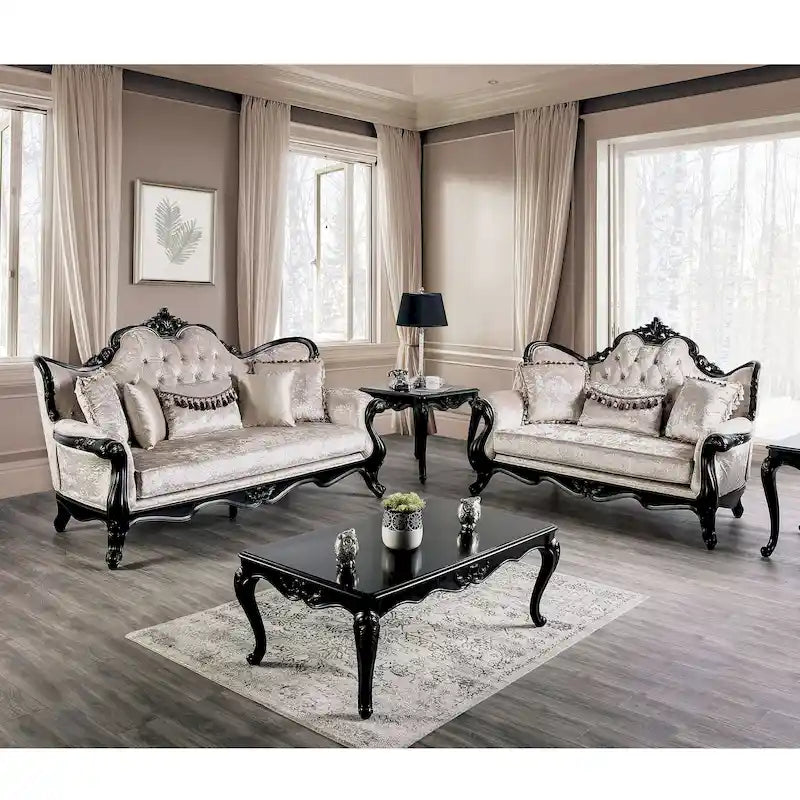 Furniture of America Clarissa Traditional Sofa Set with Button Tufted Back and Accent Pillow