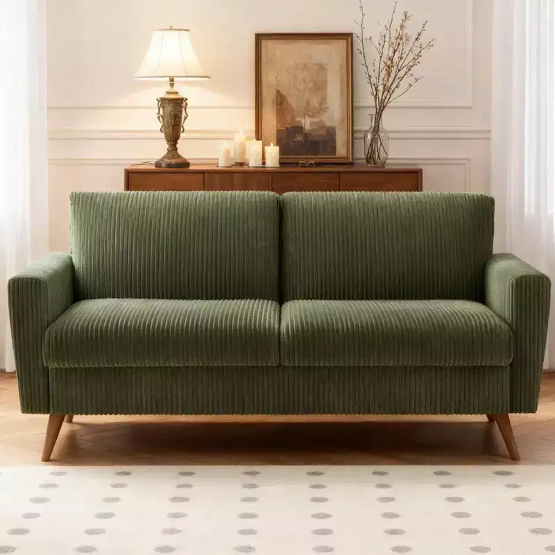 68" Mid-Century Modern Corduroy Loveseat Sofa with Spring Pad