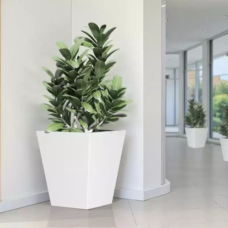 NAYSAYE Tapered Planter 22 Inch Tall Metal Plant Pot with Drainage Hole for Indoor and Outdoor Gardening, White, 22*19*9