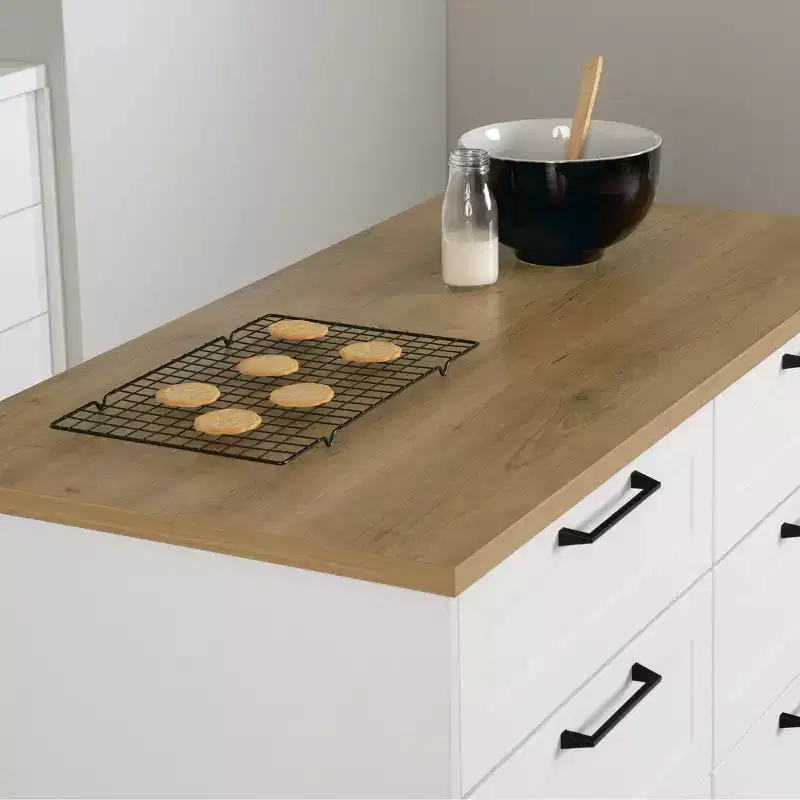 6-Drawer Kitchen Island – Farmhouse Style, White & Maple Nutmeg, 47.25"W