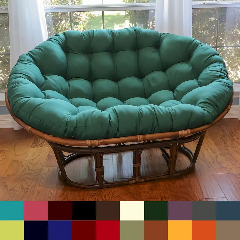 Bali Rattan Double Papasan Chair with Twill Cushion