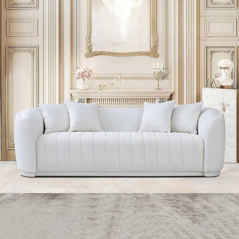 Mid Century Modern Boucle Sofa – White