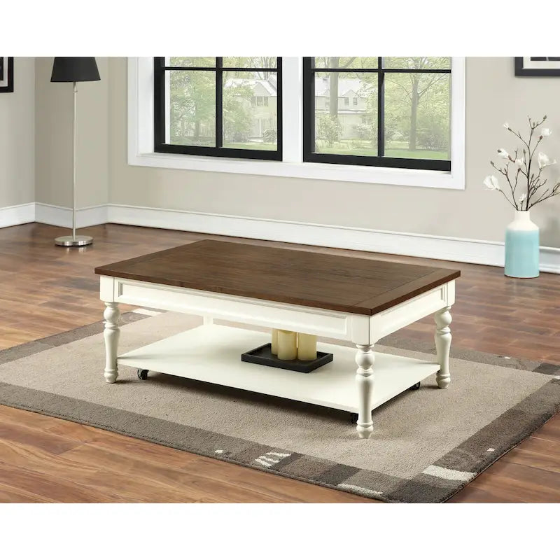 Steve Silver Jillian Ivory and Mocha Wood Coffee Table with Casters