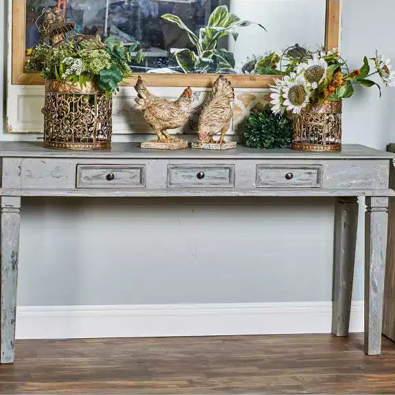 Country-style mahogany console table, gray