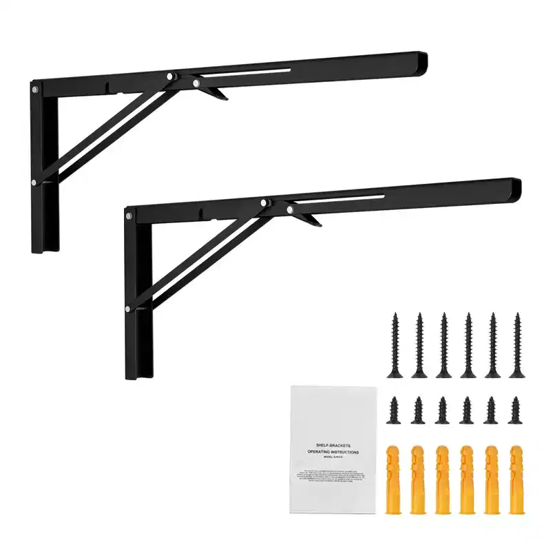 VEVOR Shelf Bracket Foldable, 24 L 2 Pcs , Heavy Duty Floating Shelf Brackets, Brackets for Shelves, 5mm Thick Matte Black L Shelf Bracket, Black