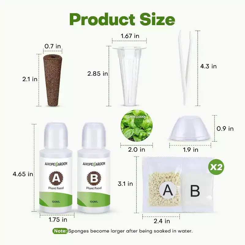 Ahopegarden 166PCS Hydroponic Pods Herb Kit: Grow Anything Kit With 600ml A&B Plant Food, 40 Grow Sponges, 40 Baskets, 40 Domes, 40 Labels, 1 Tweezer.