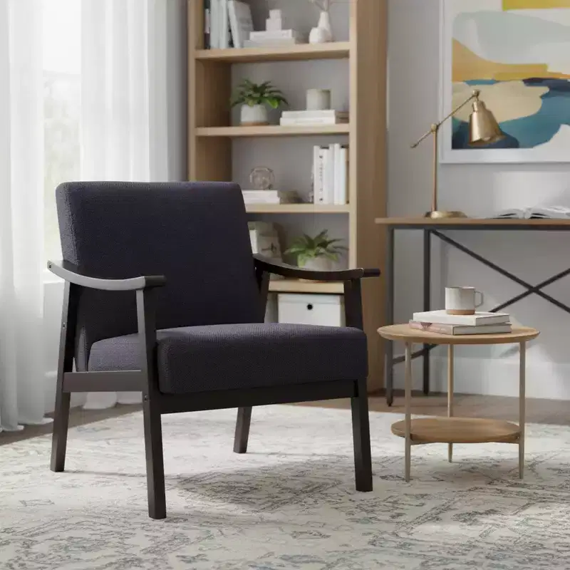 Modern Upholstered Accent Chair with Curved Wood Arms