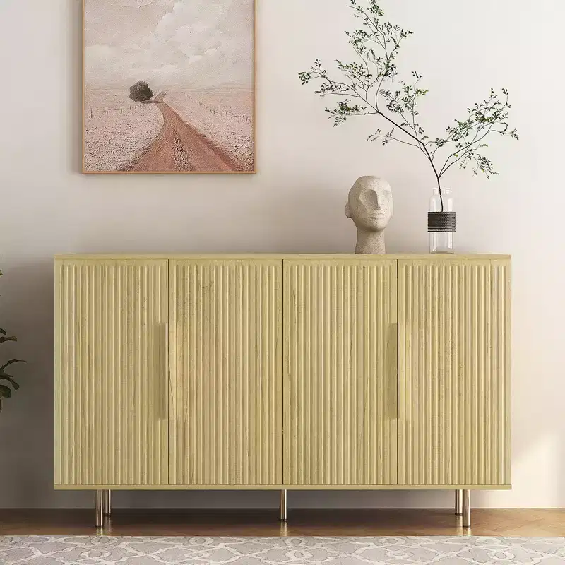 JVNOXK 56-inch Modern Wooden Sideboard with Storage Space Adjustable Shelf Groove Sideboard Dish Cabinet, Console Table Wood-Tone Finish