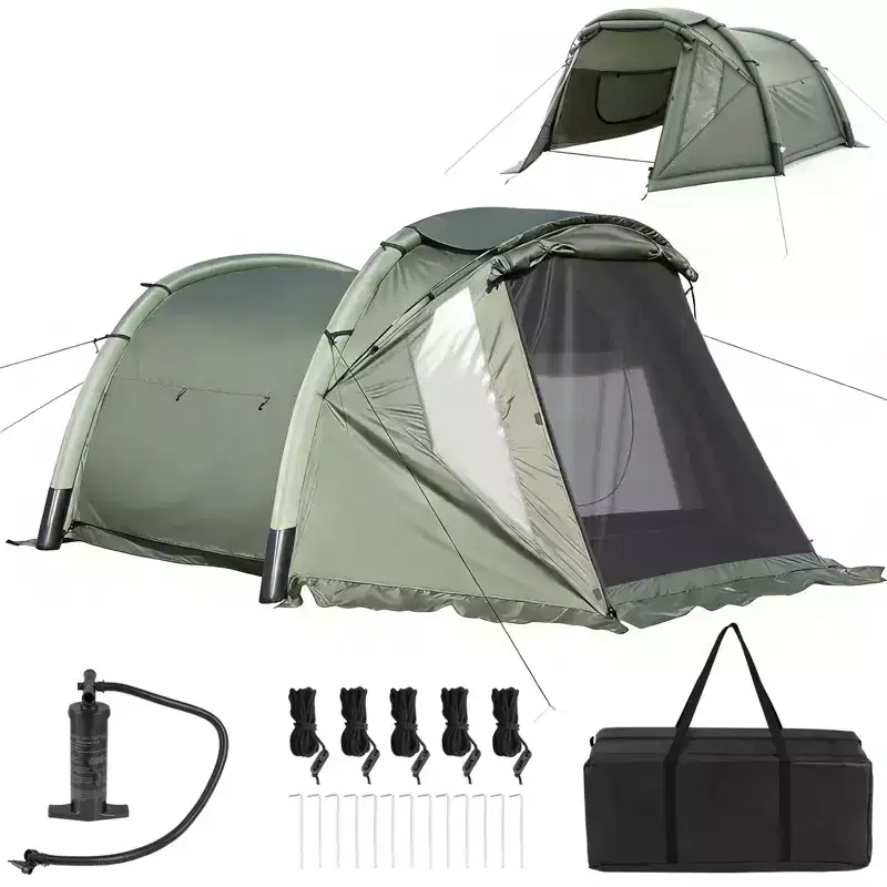 Costway Inflatable Camping Tent with Screened Porch, Mesh & Transparent Windows, Door