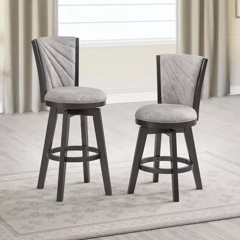24" Upholstered Counter Height Swivel Stools, Set of 2, Silver/Gray