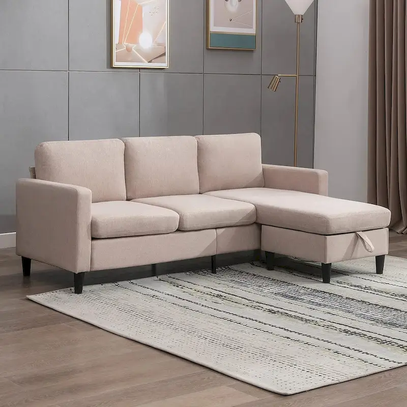 Mixoy Convertible Sectional Sofa with Storage Ottoman, Reversible Chaise